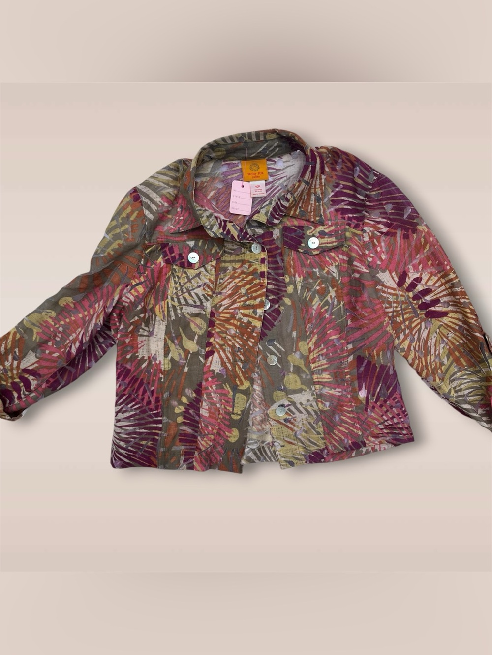 Ruby Rd. Petite Tropical Print Button Front Jacket Blazer Size 10P Lightweight